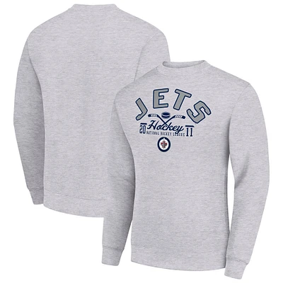 Men's Starter Heather Gray Winnipeg Jets Stick And Puck Logo Fleece Pullover Sweatshirt