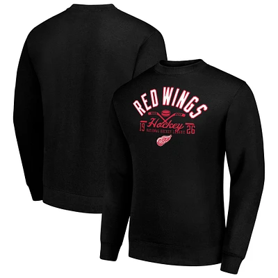 Men's Starter Black Detroit Red Wings Stick And Puck Logo Fleece Pullover Sweatshirt