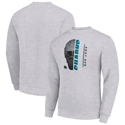Men's Starter  Heather Gray San Jose Sharks Half Helmet Team Logo Pullover Sweatshirt