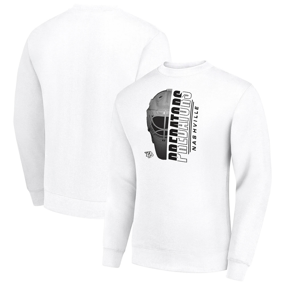 Men's Starter White Nashville Predators Half Helmet Team Logo Pullover Sweatshirt