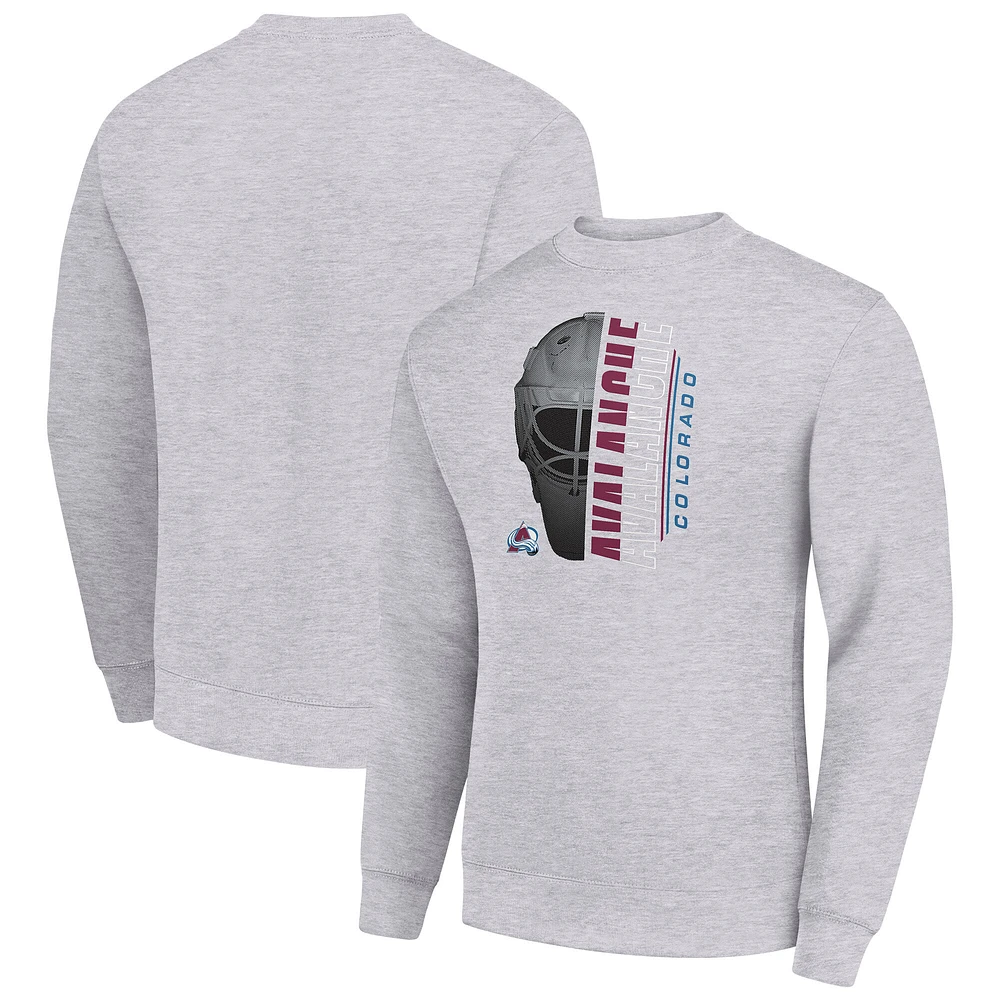 Men's Starter Heather Gray Colorado Avalanche Half Helmet Team Logo Pullover Sweatshirt