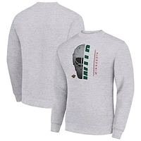 Men's Starter  Heather Gray Minnesota Wild Half Helmet Team Logo Pullover Sweatshirt