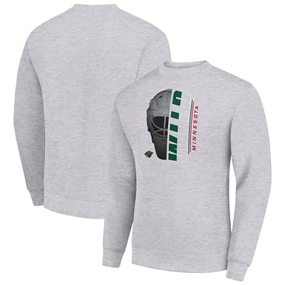 Men's Starter  Heather Gray Minnesota Wild Half Helmet Team Logo Pullover Sweatshirt