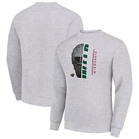 Men's Starter  Heather Gray Minnesota Wild Half Helmet Team Logo Pullover Sweatshirt