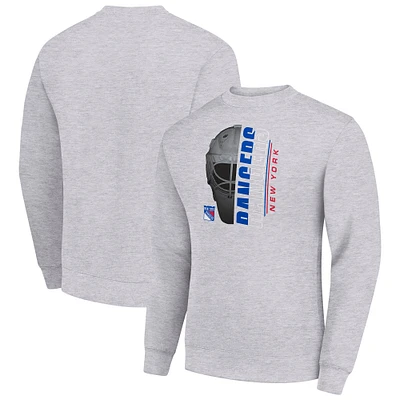 Men's Starter  Heather Gray New York Rangers Half Helmet Team Logo Pullover Sweatshirt