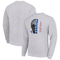Men's Starter  Heather Gray New York Rangers Half Helmet Team Logo Pullover Sweatshirt