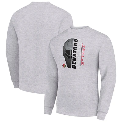 Men's Starter  Heather Gray Ottawa Senators Half Helmet Team Logo Pullover Sweatshirt