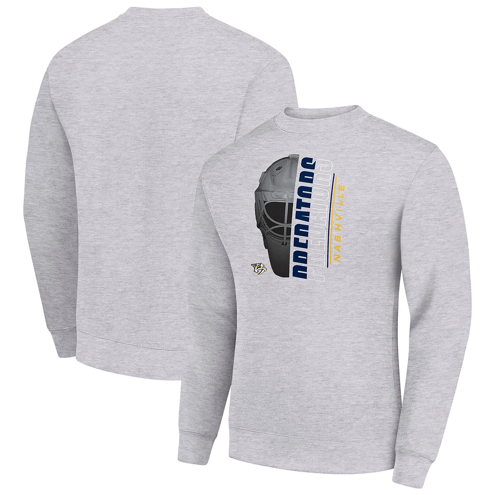 Men's Starter Heather Gray Nashville Predators Half Helmet Team Logo Pullover Sweatshirt