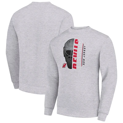 Men's Starter  Heather Gray New Jersey Devils Half Helmet Team Logo Pullover Sweatshirt