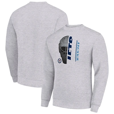 Men's Starter  Heather Gray Winnipeg Jets Half Helmet Team Logo Pullover Sweatshirt