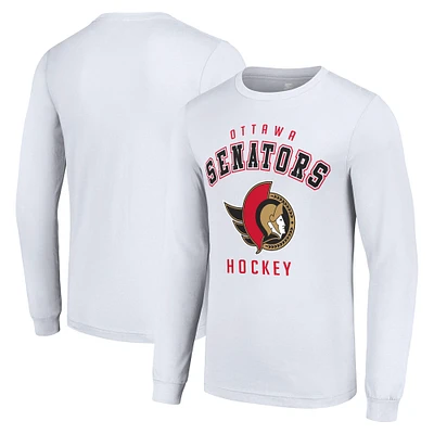 Men's Starter White Ottawa Senators Logo Long Sleeve T-Shirt