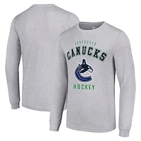 Men's Starter Heather Gray Vancouver Canucks Logo Long Sleeve T-Shirt
