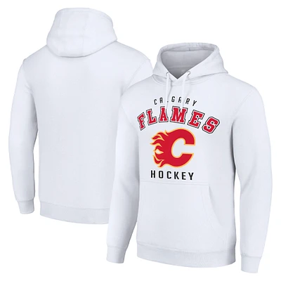 Men's Starter White Calgary Flames  Logo Pullover Hoodie