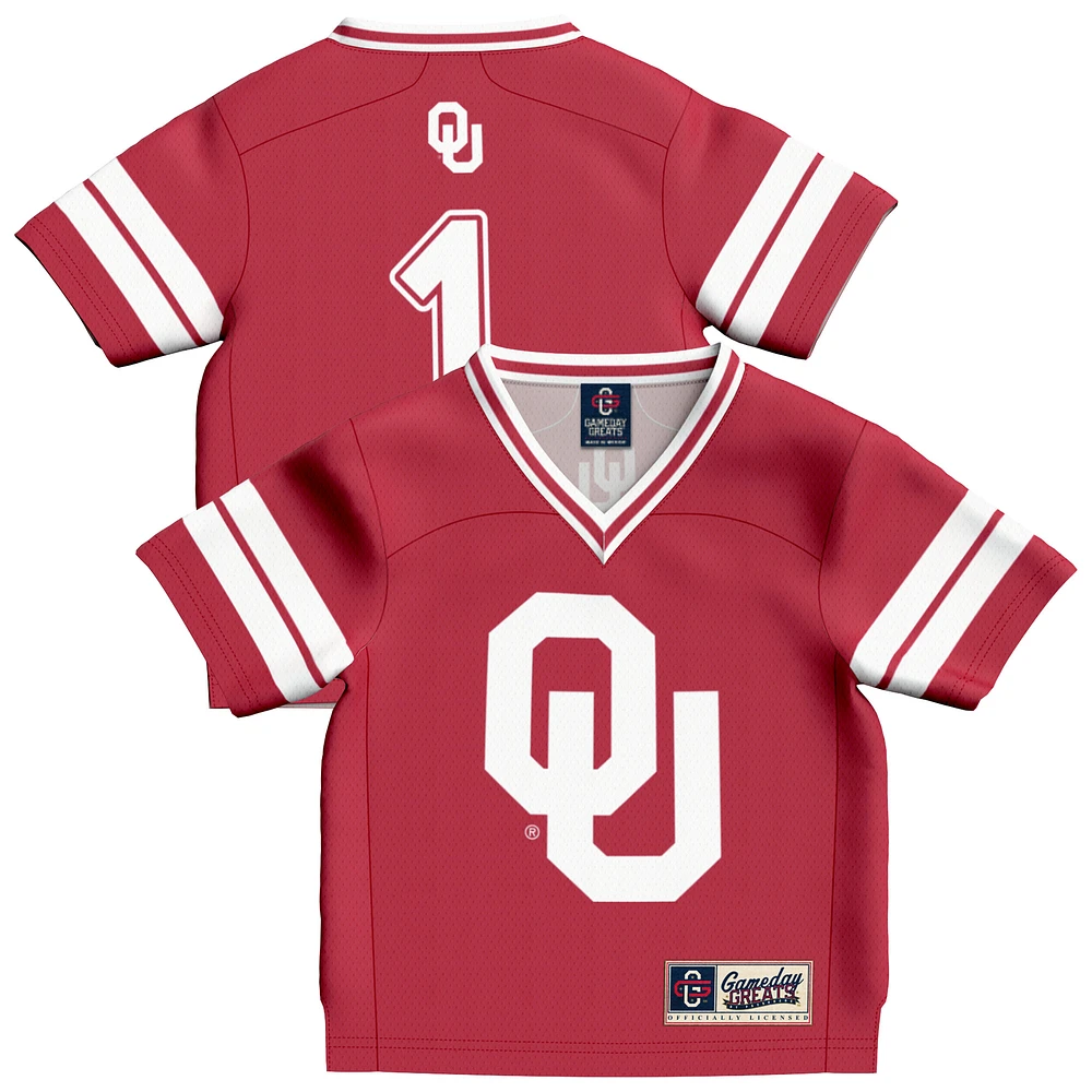 Toddler GameDay Greats #1 Crimson Oklahoma Sooners Lightweight Collegiate Football Fashion Jersey
