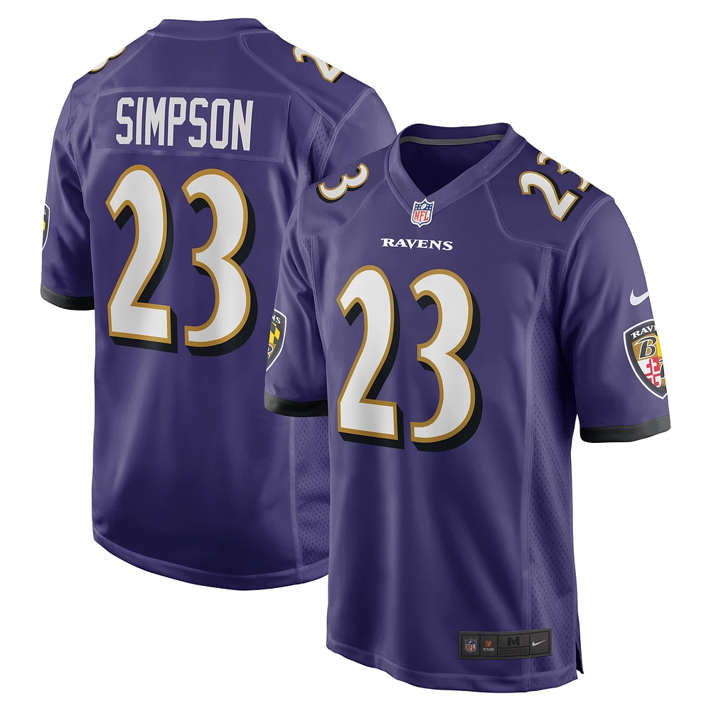 Men's Nike Trenton Simpson  Purple Baltimore Ravens Team Game Jersey