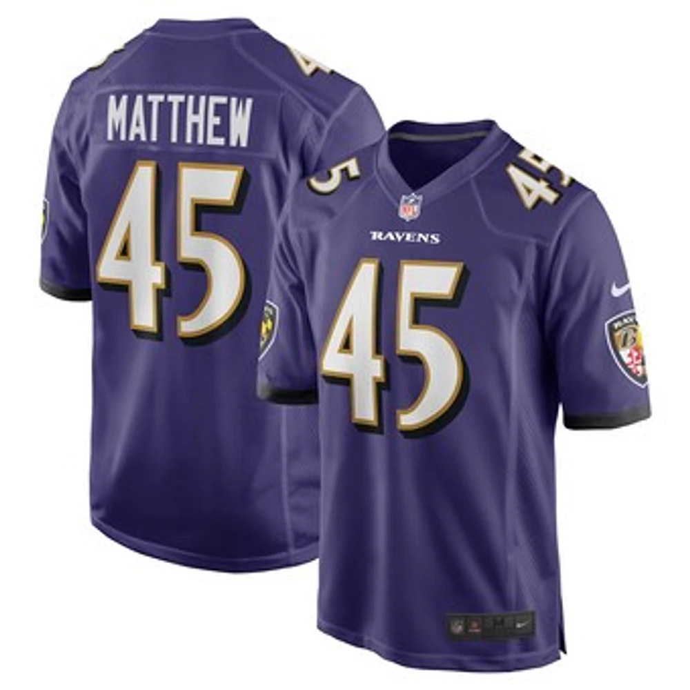 Men's Nike Christian Matthew  Purple Baltimore Ravens Team Game Jersey