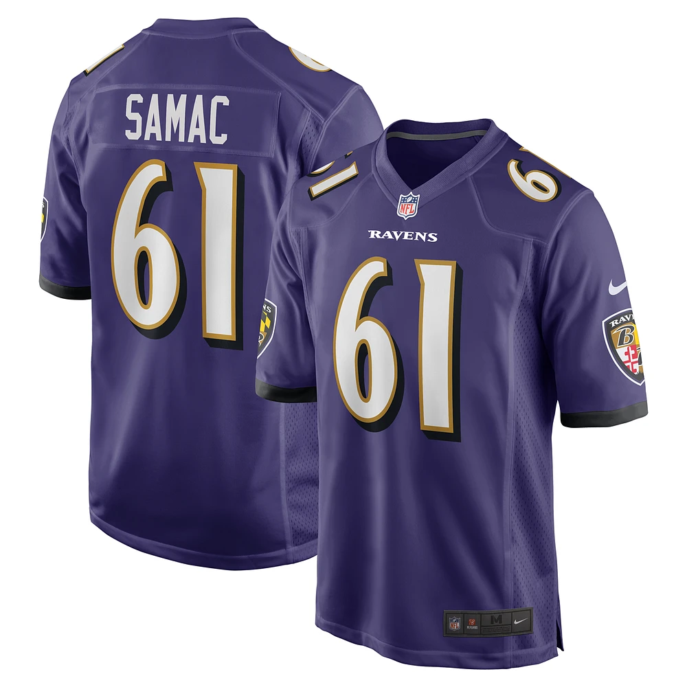 Men's Nike Nick Samac  Purple Baltimore Ravens Team Game Jersey