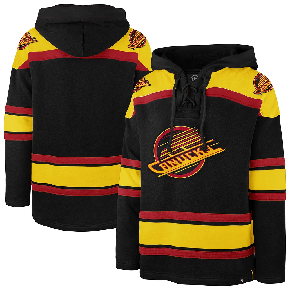 Men's '47  Black Vancouver Canucks Lacer Fleece Pullover Hoodie