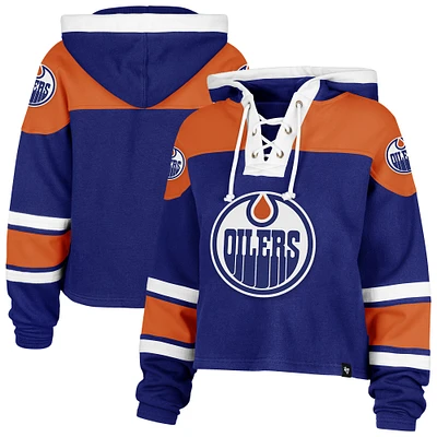 Women's '47 Royal Edmonton Oilers Cropped Superior Lacer Pullover Hoodie