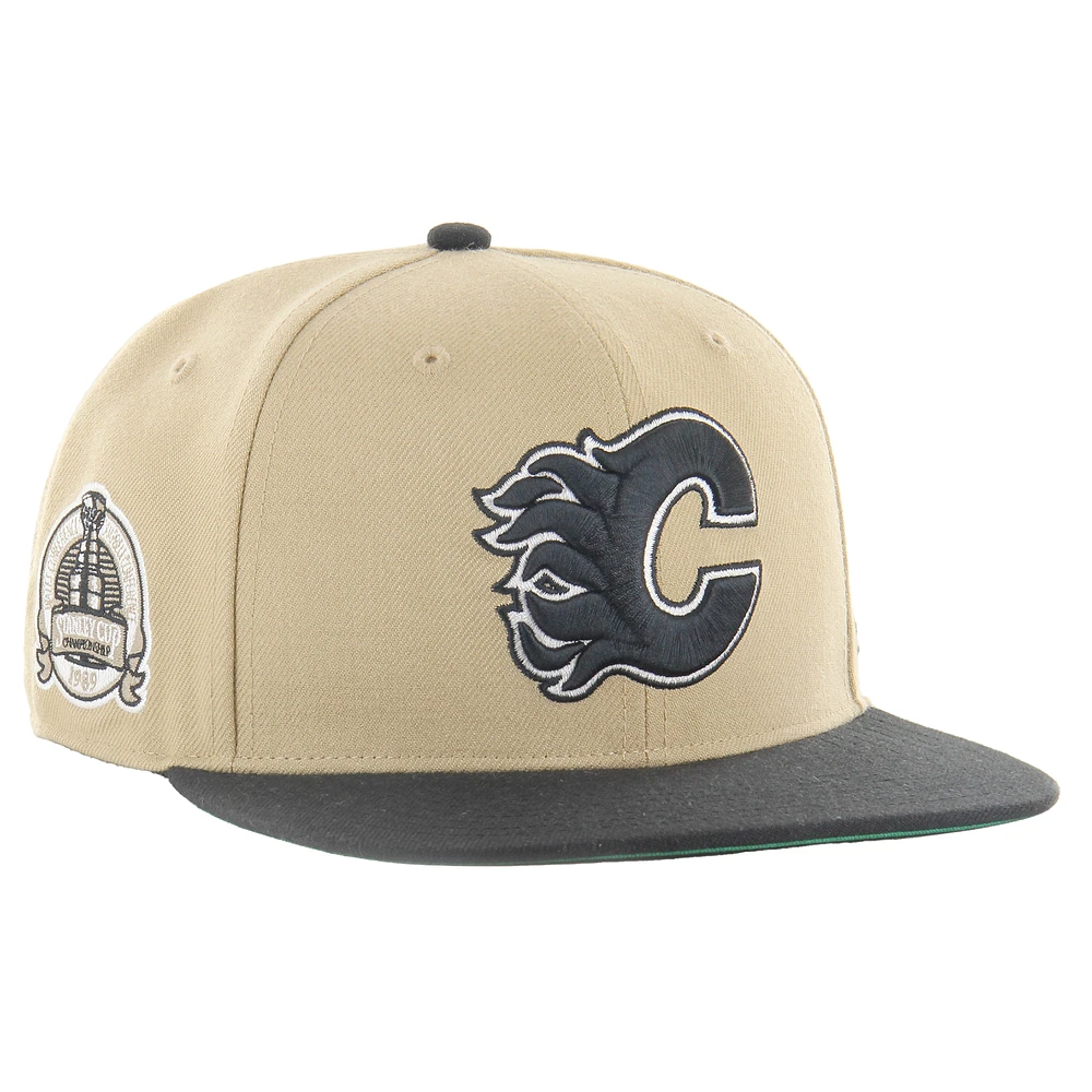 Men's '47  Khaki Calgary Flames Black Sand Captain Snapback Hat