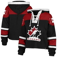 Women's '47 Black Hockey Canada Cropped Superior Lacer Pullover Hoodie