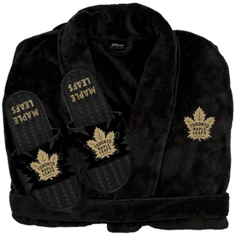 Unisex ISlide Black Toronto Maple Leafs Phantom Hoodie Robe & Mantra Slide Sandals Bundle