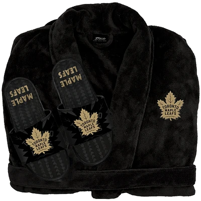 Unisex ISlide Black Toronto Maple Leafs Phantom Hoodie Robe & Mantra Slide Sandals Bundle