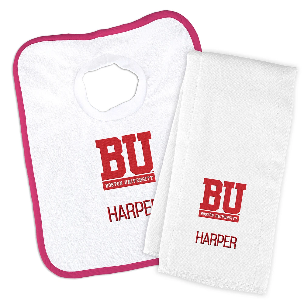 Infant Chad & Jake Boston University Team Personalized Bib & Burp Cloth Set