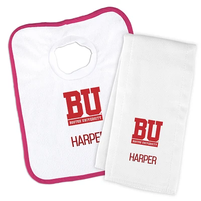 Infant Chad & Jake Boston University Team Personalized Bib & Burp Cloth Set