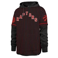 Men's '47 Black Toronto Raptors Pinstripe Double Header Pullover Hoodie