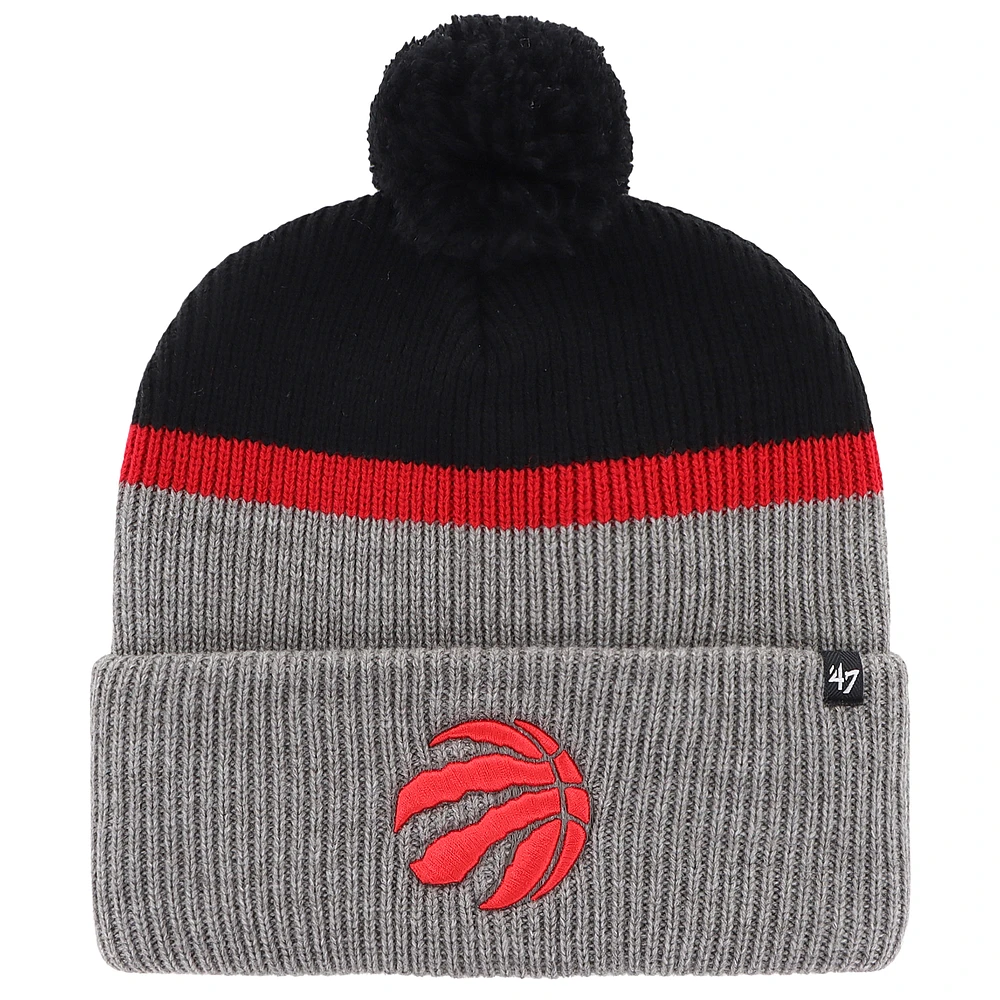 Men's '47 Black/Gray Toronto Raptors Split Shadow Cuffed Knit Hat with Pom