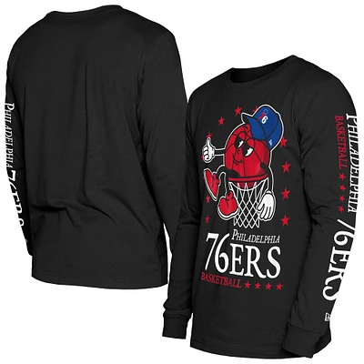 Men's New Era Black Philadelphia 76ers Old School Sport Long Sleeve T-Shirt