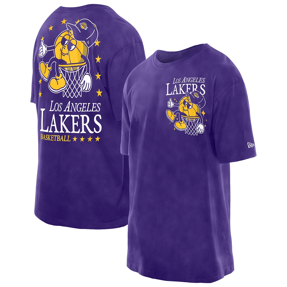 Men's New Era Purple Los Angeles Lakers Old School Sport Enzyme Wash Oversized T-Shirt
