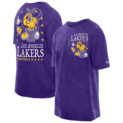 Men's New Era Purple Los Angeles Lakers Old School Sport Enzyme Wash Oversized T-Shirt