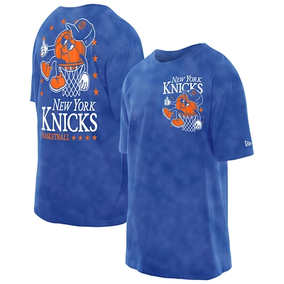 Men's New Era Blue York Knicks Old School Sport Enzyme Wash Oversized T-Shirt