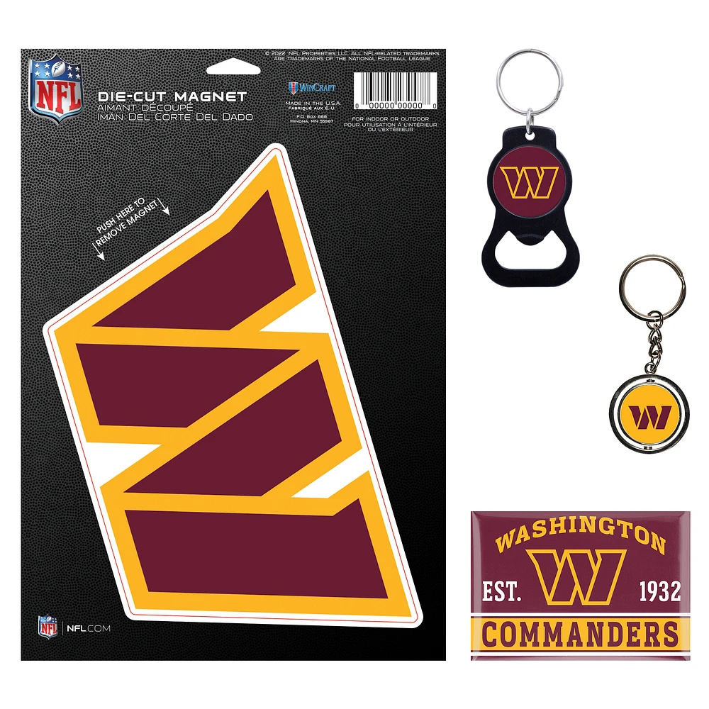 WinCraft Washington Commanders 4-Pack Key Rings and Magnets Set