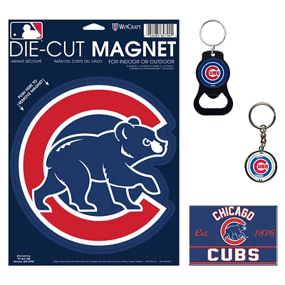 WinCraft Chicago Cubs 4-Pack Key Rings and Magnets Set