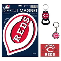 WinCraft Cincinnati Reds 4-Pack Key Rings and Magnets Set