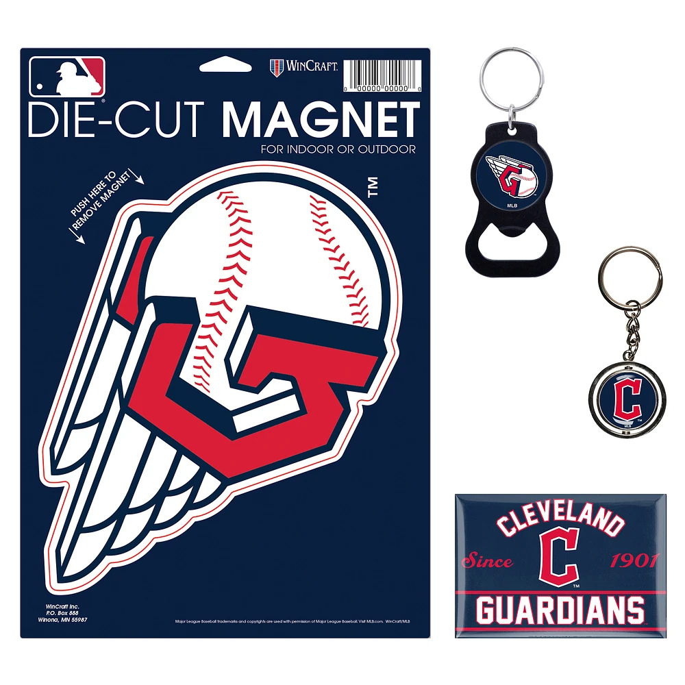 WinCraft Cleveland Guardians 4-Pack Key Rings and Magnets Set