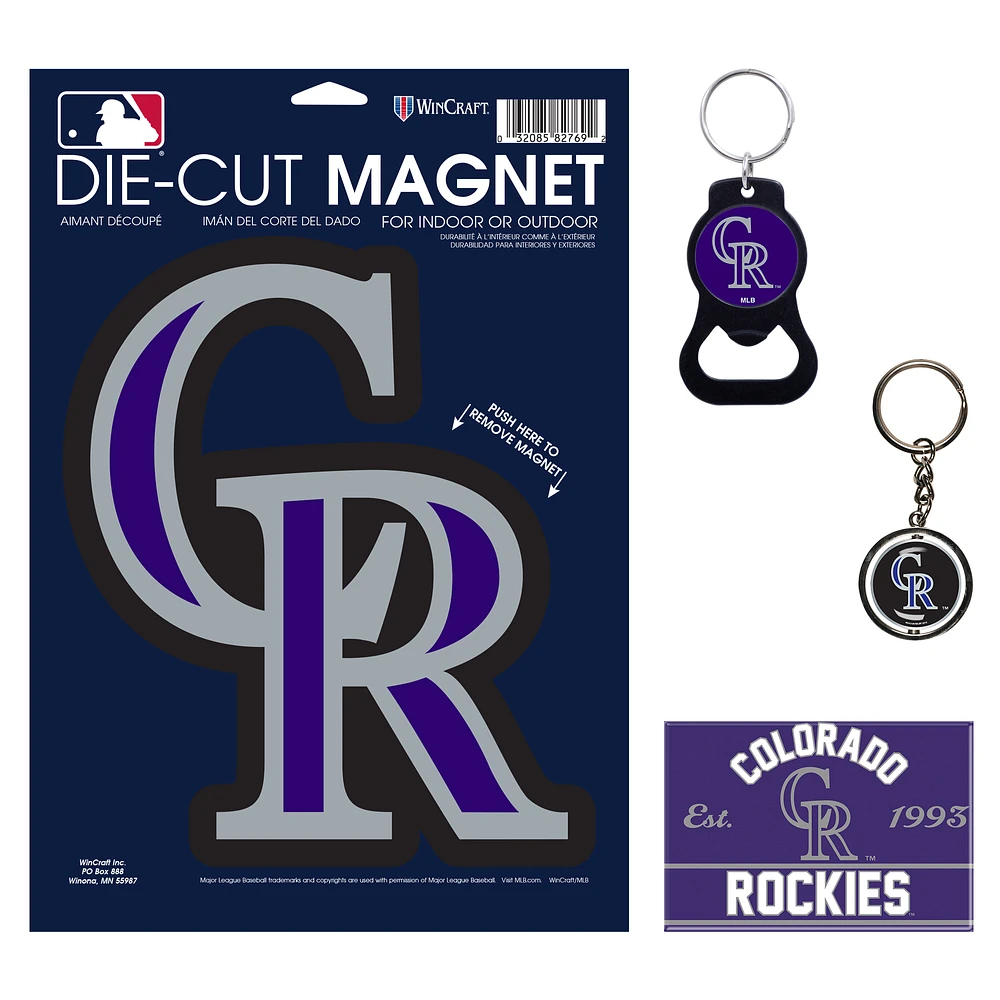 WinCraft Colorado Rockies 4-Pack Key Rings and Magnets Set