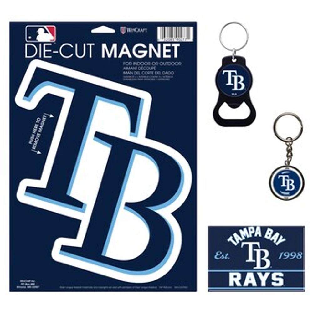 WinCraft Tampa Bay Rays 4-Pack Key Rings and Magnets Set