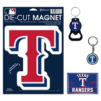 WinCraft Texas Rangers 4-Pack Key Rings and Magnets Set