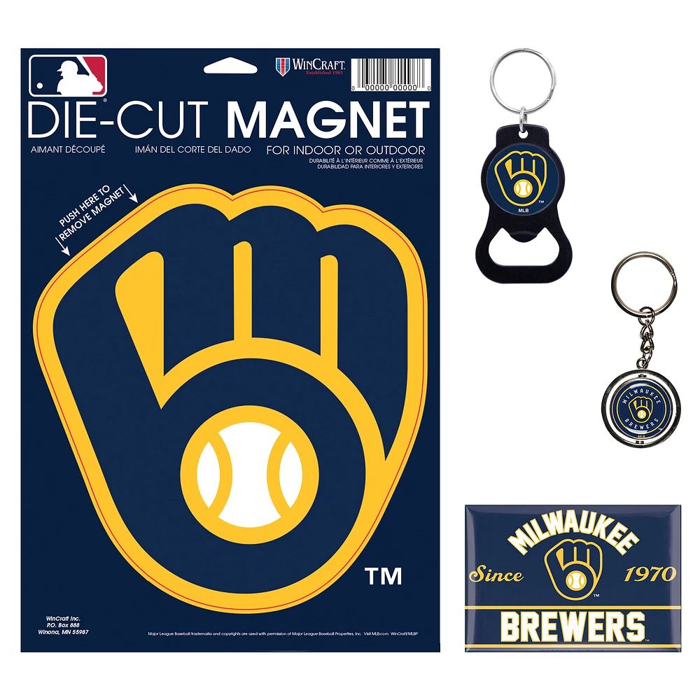 WinCraft Milwaukee Brewers 4-Pack Key Rings and Magnets Set