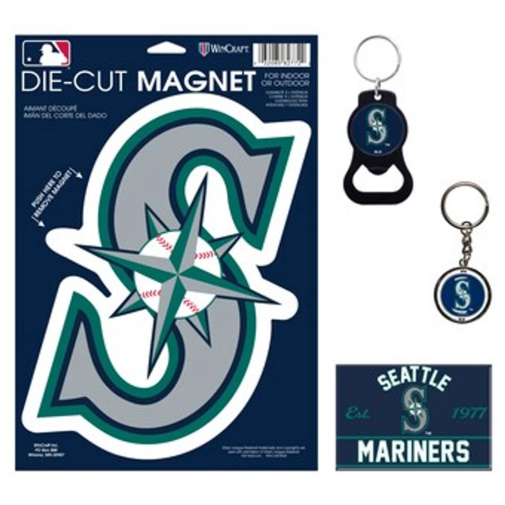 WinCraft Seattle Mariners 4-Pack Key Rings and Magnets Set