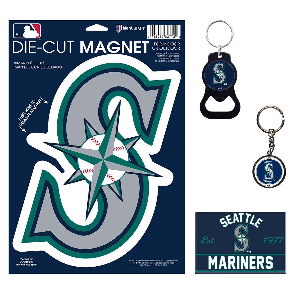 WinCraft Seattle Mariners 4-Pack Key Rings and Magnets Set