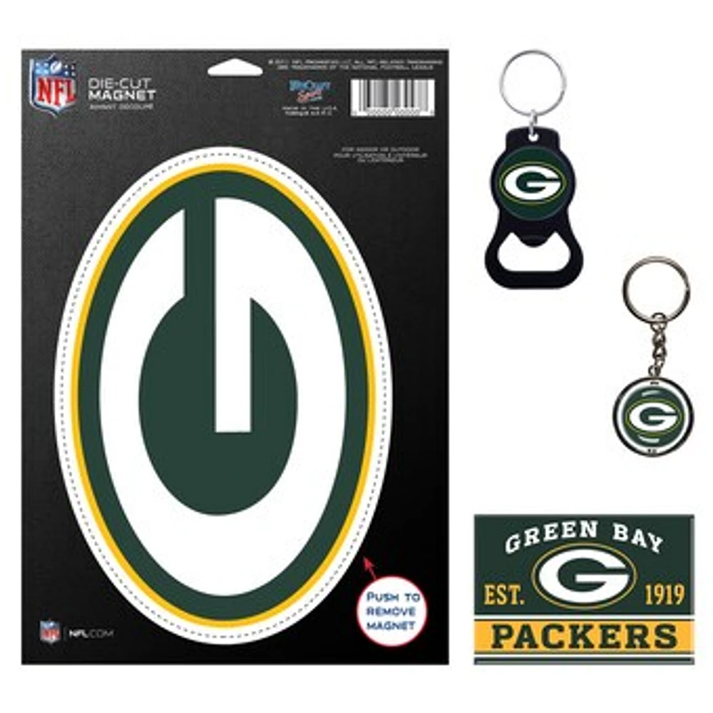 WinCraft Green Bay Packers 4-Pack Key Rings and Magnets Set