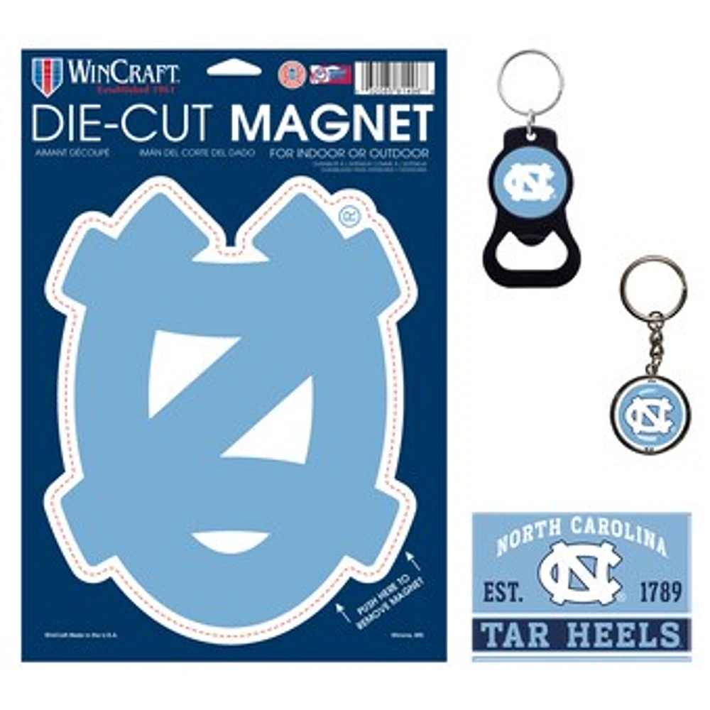 WinCraft North Carolina Tar Heels 4-Pack Key Rings and Magnets Set