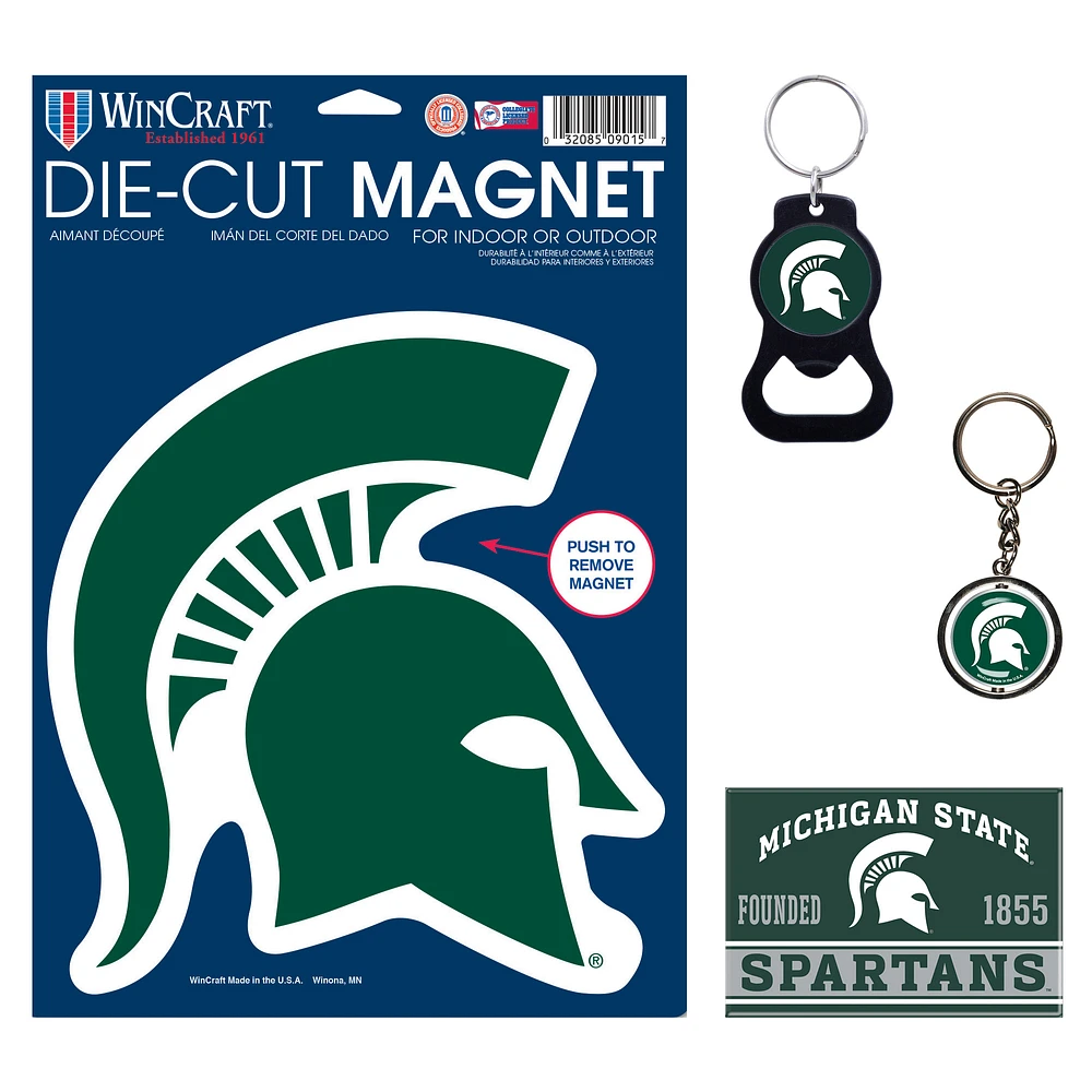 WinCraft Michigan State Spartans 4-Pack Key Rings and Magnets Set