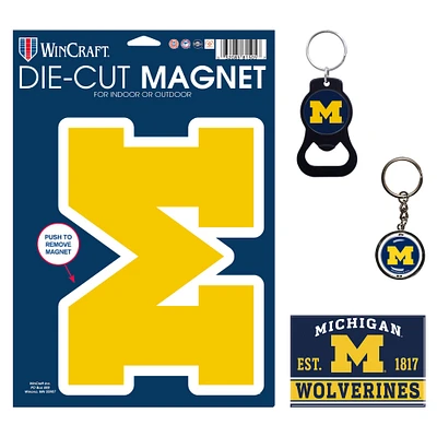 WinCraft Michigan Wolverines 4-Pack Key Rings and Magnets Set