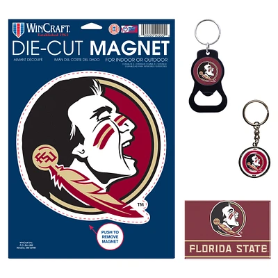 WinCraft Florida State Seminoles 4-Pack Key Rings and Magnets Set